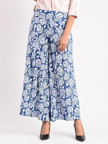 blue printed georgette palazzo - 14961926 - Very Small Image - 1