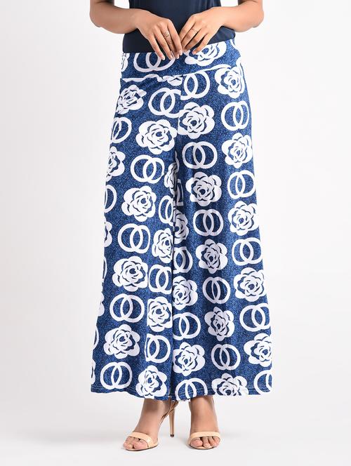 blue printed rayon palazzo - 14961931 - Standard Image - 1