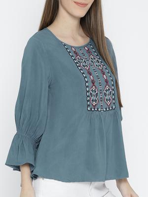 blue rayon embroidered top - 14963122 - Standard Image - 2