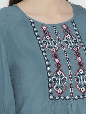 blue rayon embroidered top - 14963122 - Standard Image - 4