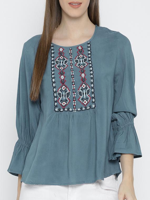 blue rayon embroidered top - 14963122 - Zoom Image - 1