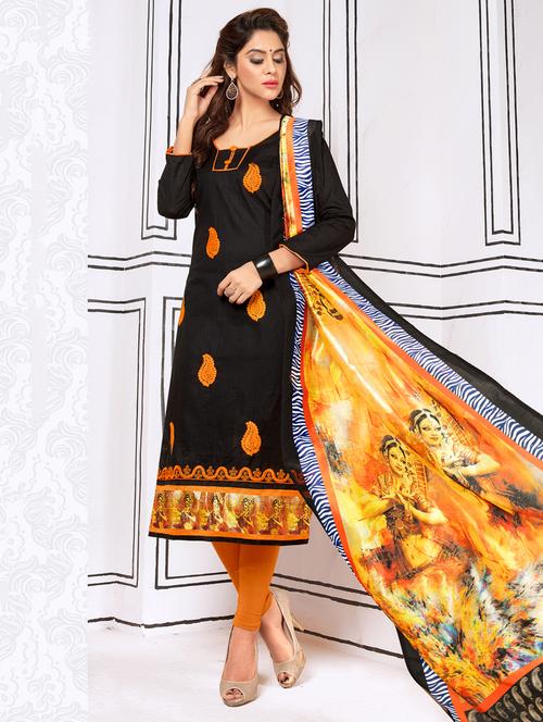 black graphic print churidaat suit unstitched suit - 14963527 - Very Small Image - 1