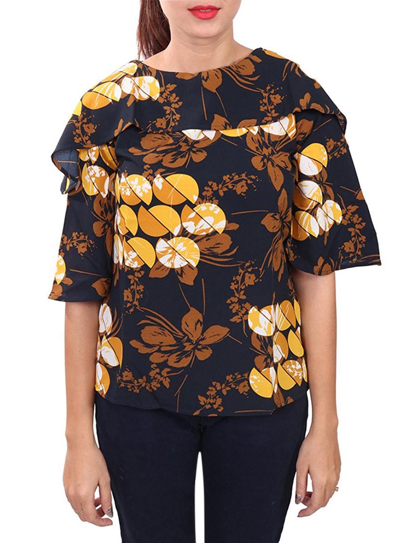 navy blue printed crepe top - 14963952 - Zoom Image - 1