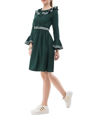 green solid crepe fit & flare dress - 14964140 - Standard Image - 2