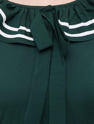 green solid crepe fit & flare dress - 14964140 - Standard Image - 4