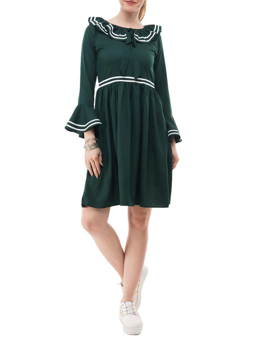 green solid crepe fit & flare dress - 14964140 - Zoom Image - 1