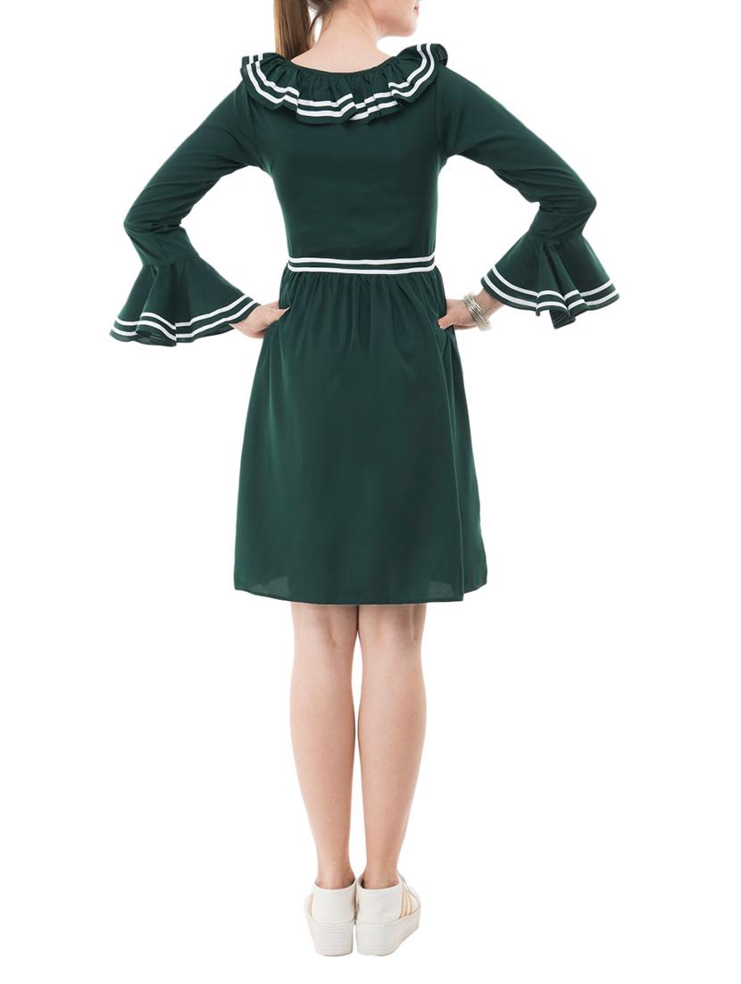 green solid crepe fit & flare dress - 14964140 - Zoom Image - 3