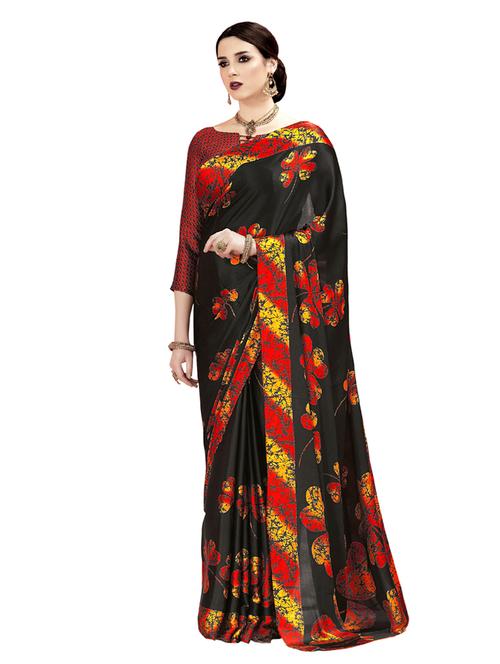 black silk printed saree with blouse - 14964239 - Standard Image - 1