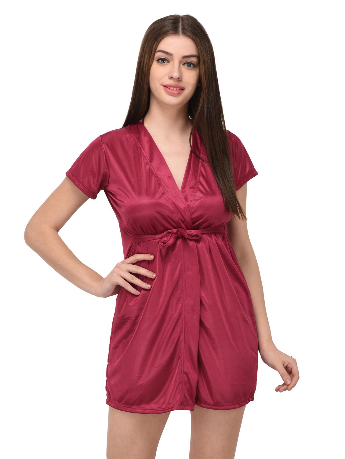 pink satin sleepwear robe with bra panty set - 14964698 - Zoom Image - 2