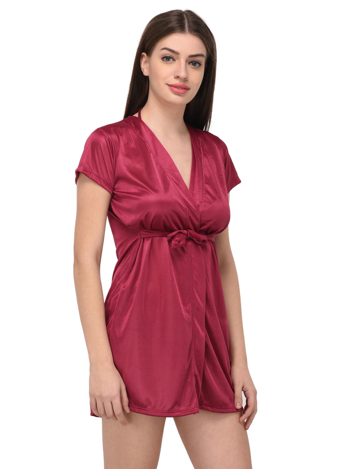 pink satin sleepwear robe with bra panty set - 14964698 - Zoom Image - 3