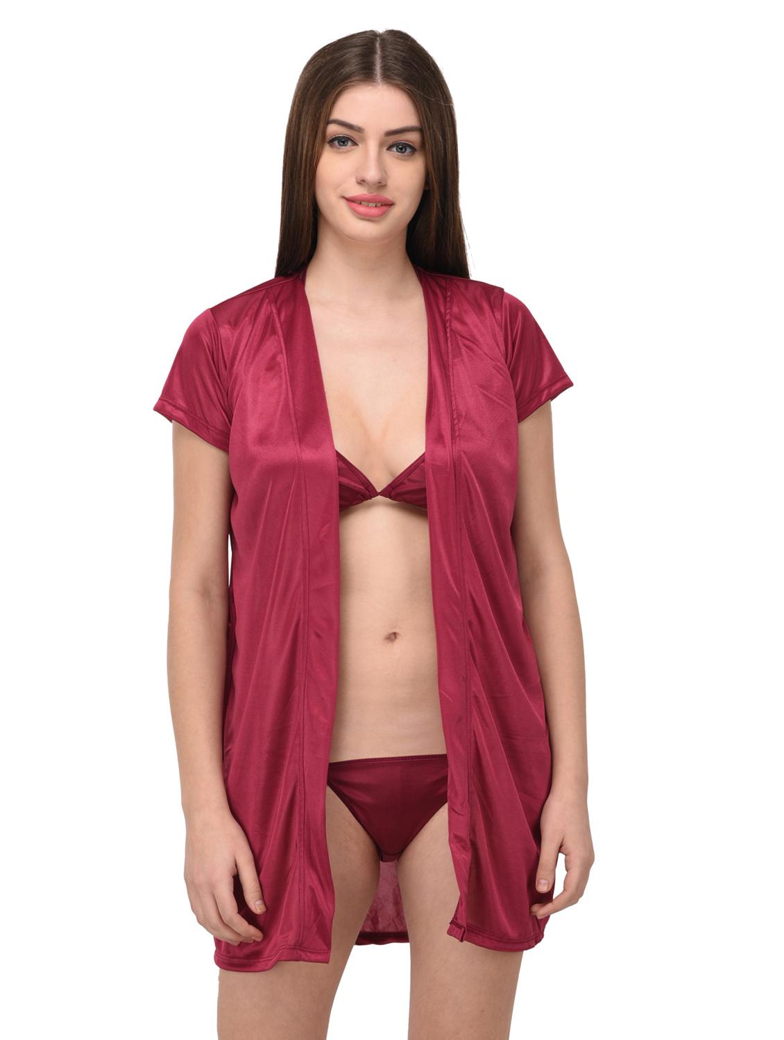 pink satin sleepwear robe with bra panty set - 14964698 - Zoom Image - 5