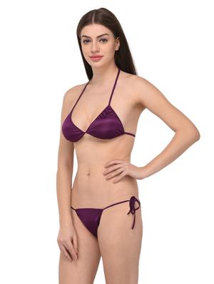 purple satin sleepshirt with bra panty set - 14964858 - Standard Image - 5