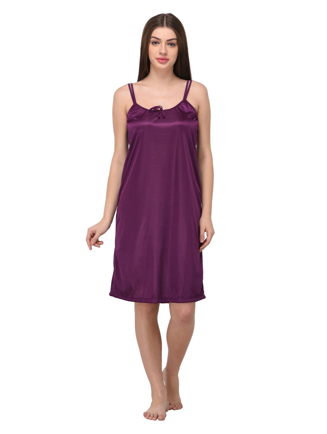 purple satin sleepshirt with bra panty set - 14964858 - Zoom Image - 1