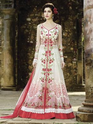white net flared suits semistitched suit - 14965274 - Standard Image - 1