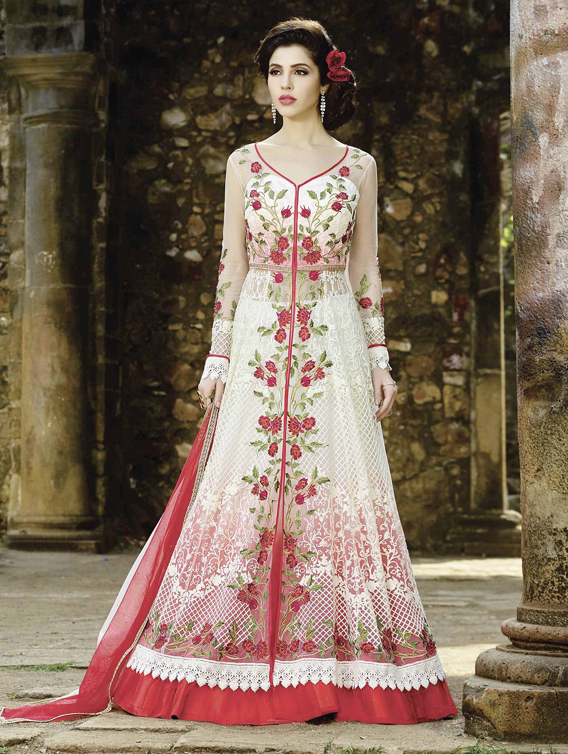 white net flared suits semistitched suit - 14965274 - Zoom Image - 1