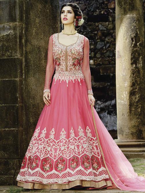Embroidered semi-stitched anarkali suit - 14965277 - Standard Image - 1