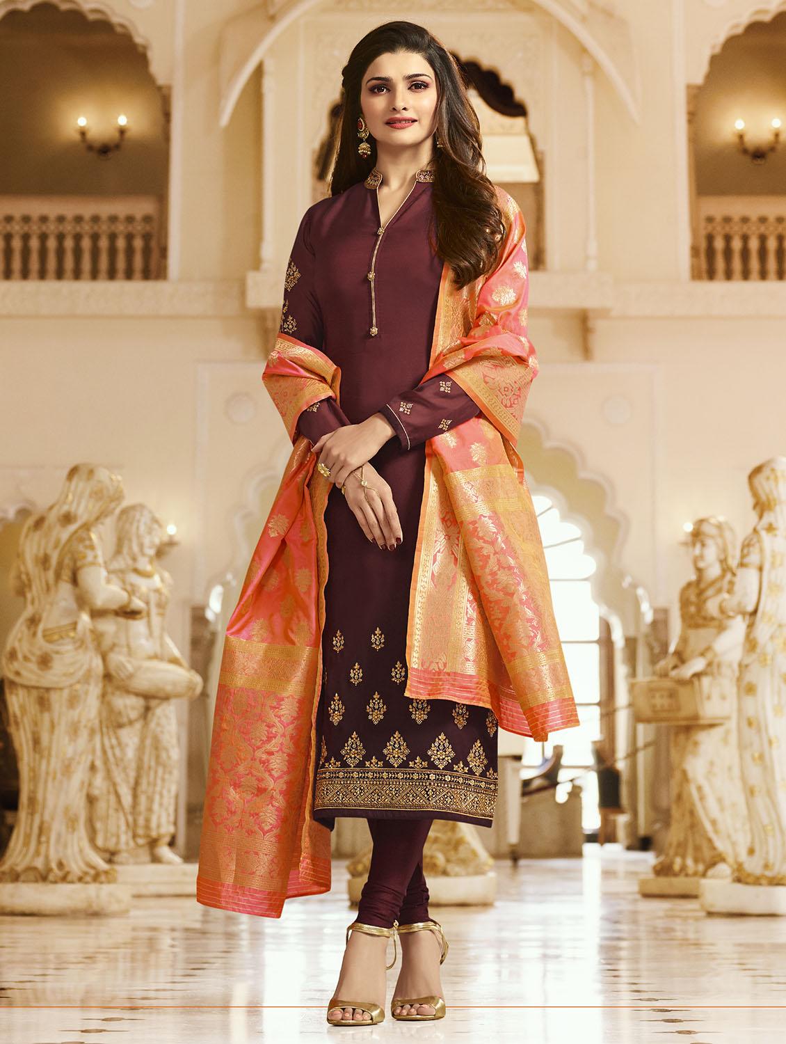 purple georgette churidaar suits semistitched suit - 14965297 - Zoom Image - 1