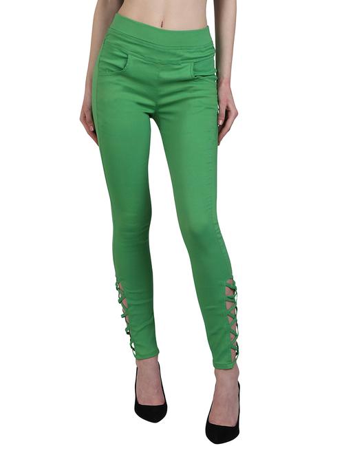 solid green cotton lycra jegging - 14965804 - Standard Image - 1