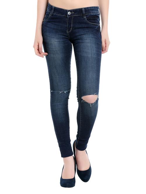 dark blue denim knee slit jeans - 14966636 - Standard Image - 1