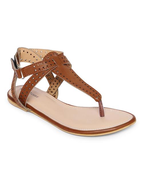 tan faux leather tstrap sandals - 14966870 - Standard Image - 1