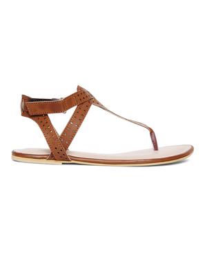 tan faux leather tstrap sandals - 14966870 - Standard Image - 2
