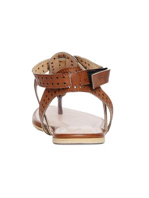 tan faux leather tstrap sandals - 14966870 - Standard Image - 3