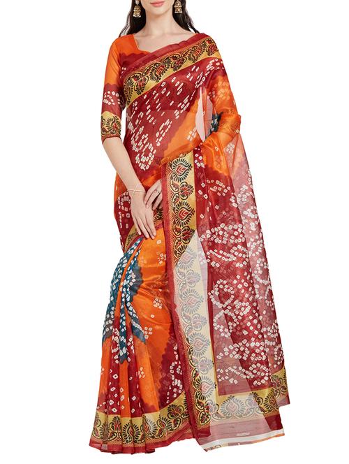 red bandhani saree with blouse - 14967421 - Standard Image - 1