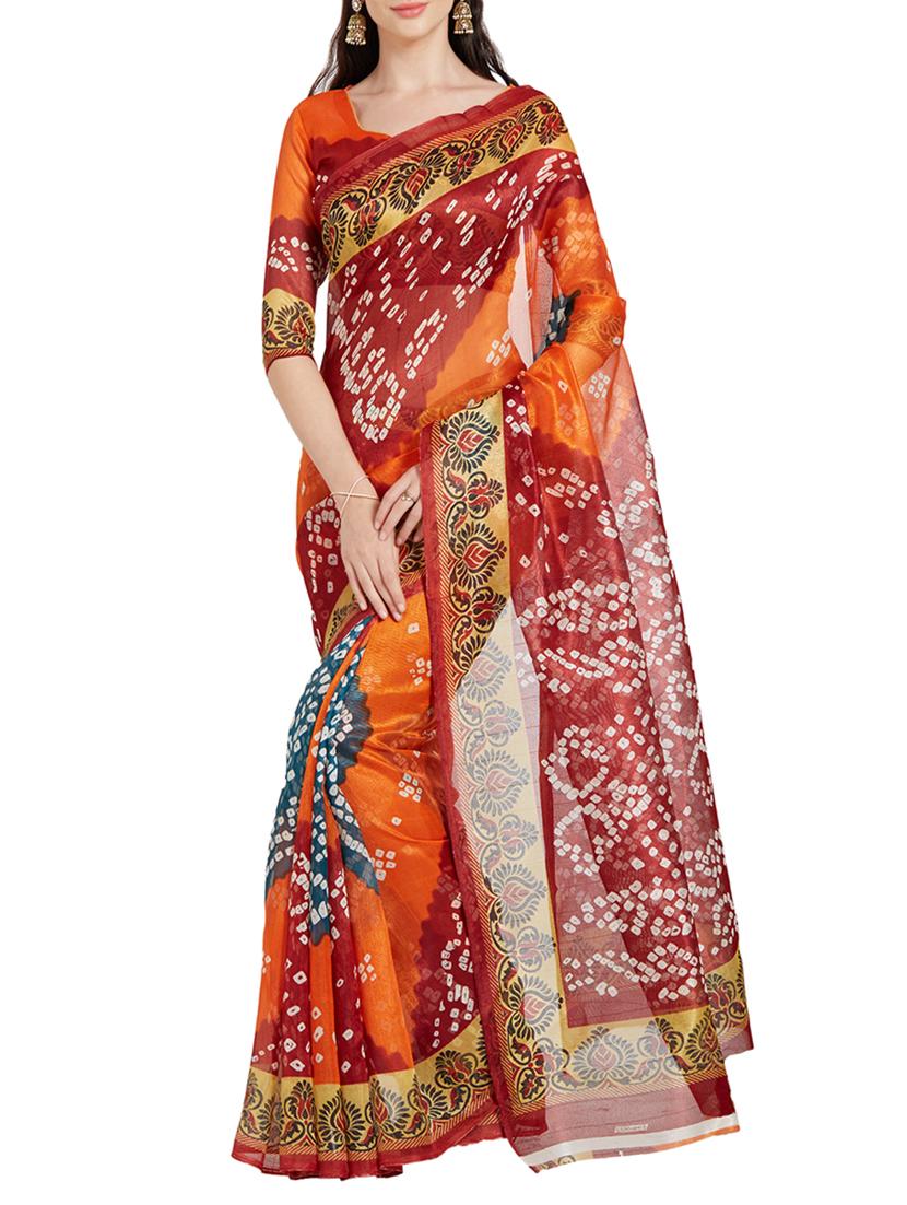 red bandhani saree with blouse - 14967421 - Zoom Image - 1