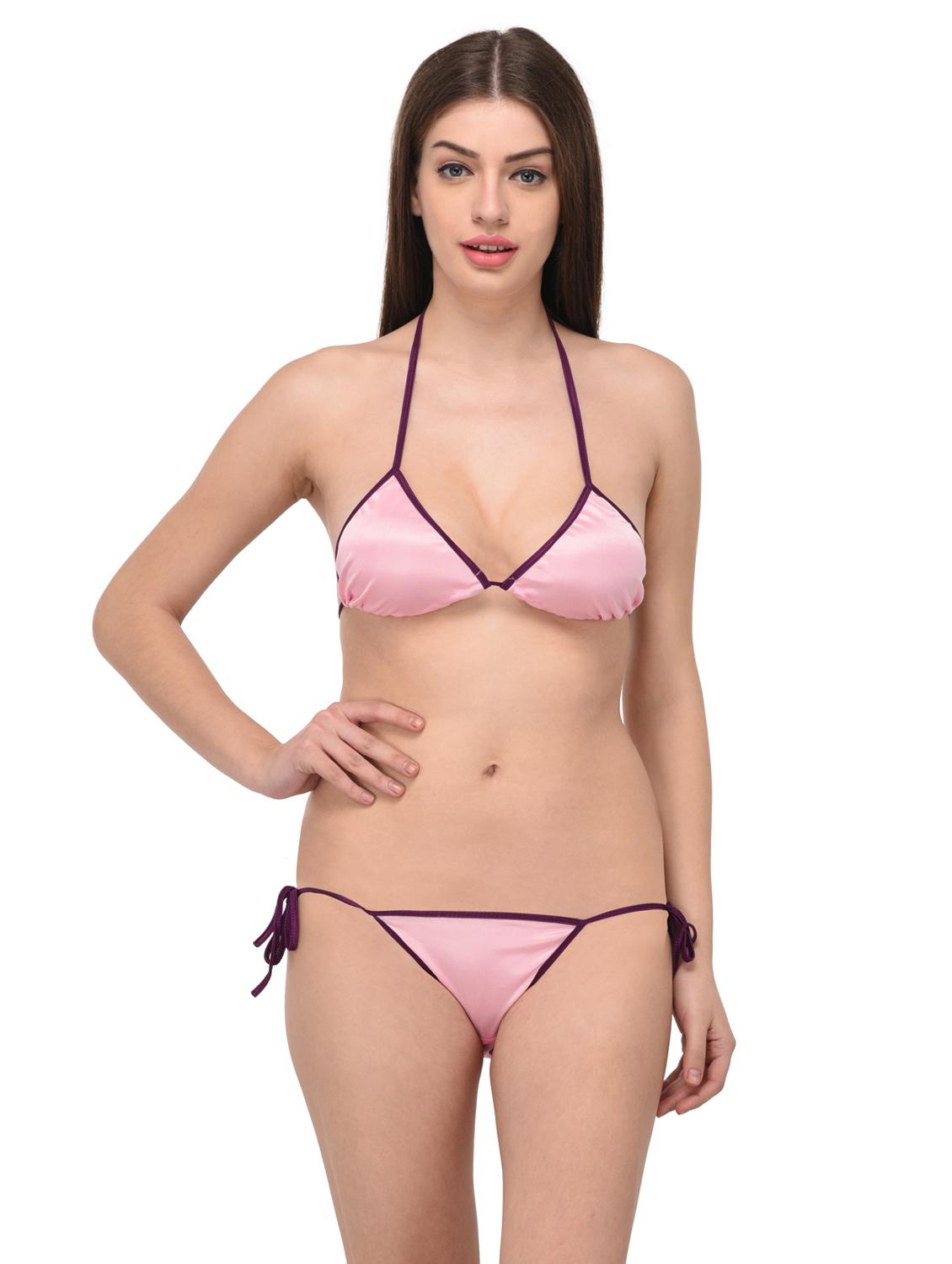 pink polyester bras and panty set - 14967817 - Zoom Image - 1