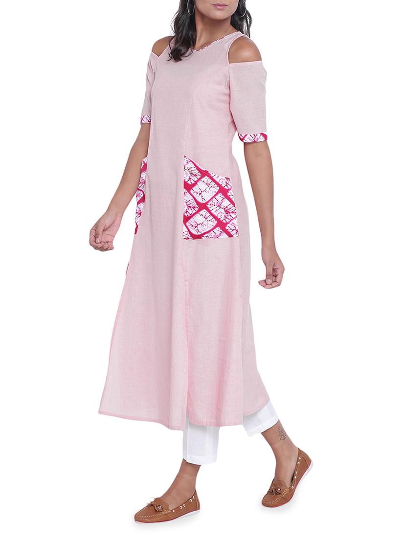 cold shoulder solid kurta - 14967936 - Zoom Image - 2