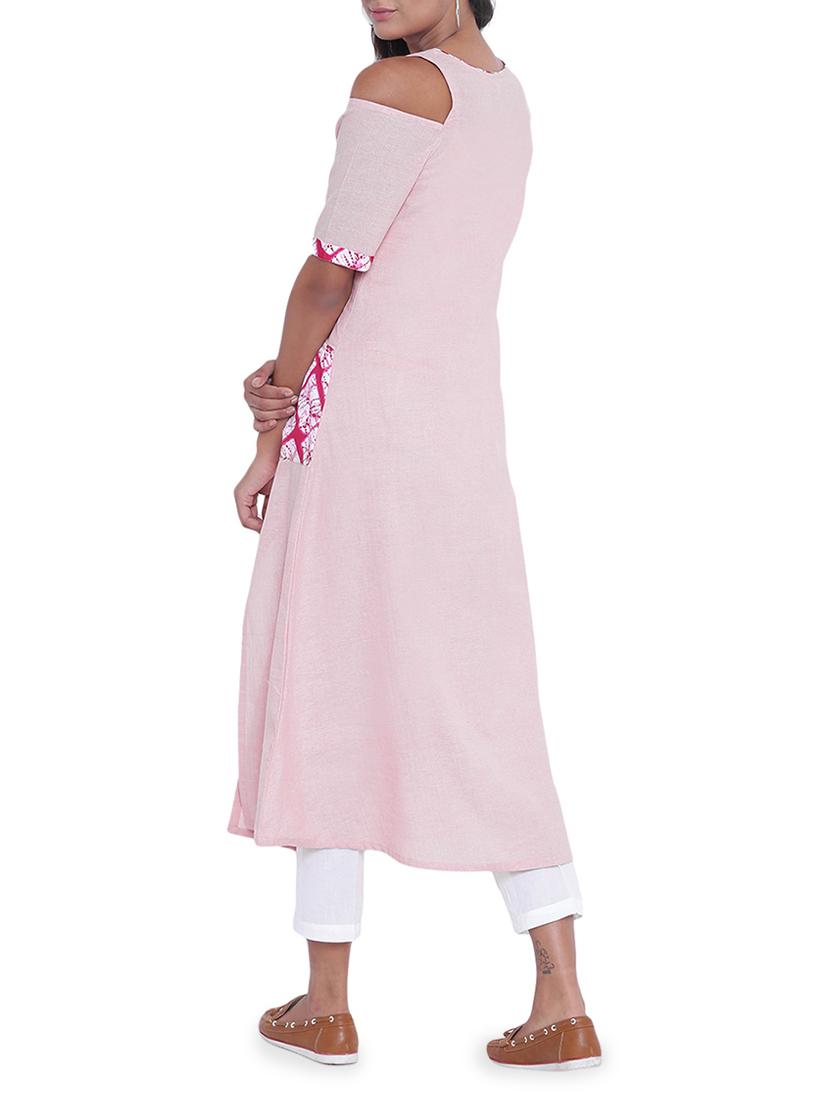 cold shoulder solid kurta - 14967936 - Zoom Image - 3