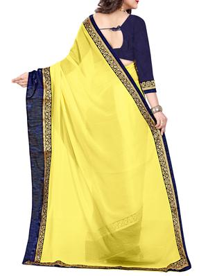yellow chiffon bordered saree with blouse - 14969614 - Standard Image - 2