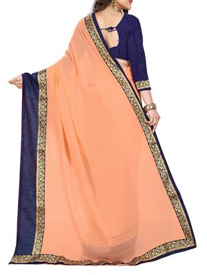 peach chiffon bordered saree with blouse - 14969616 - Standard Image - 2