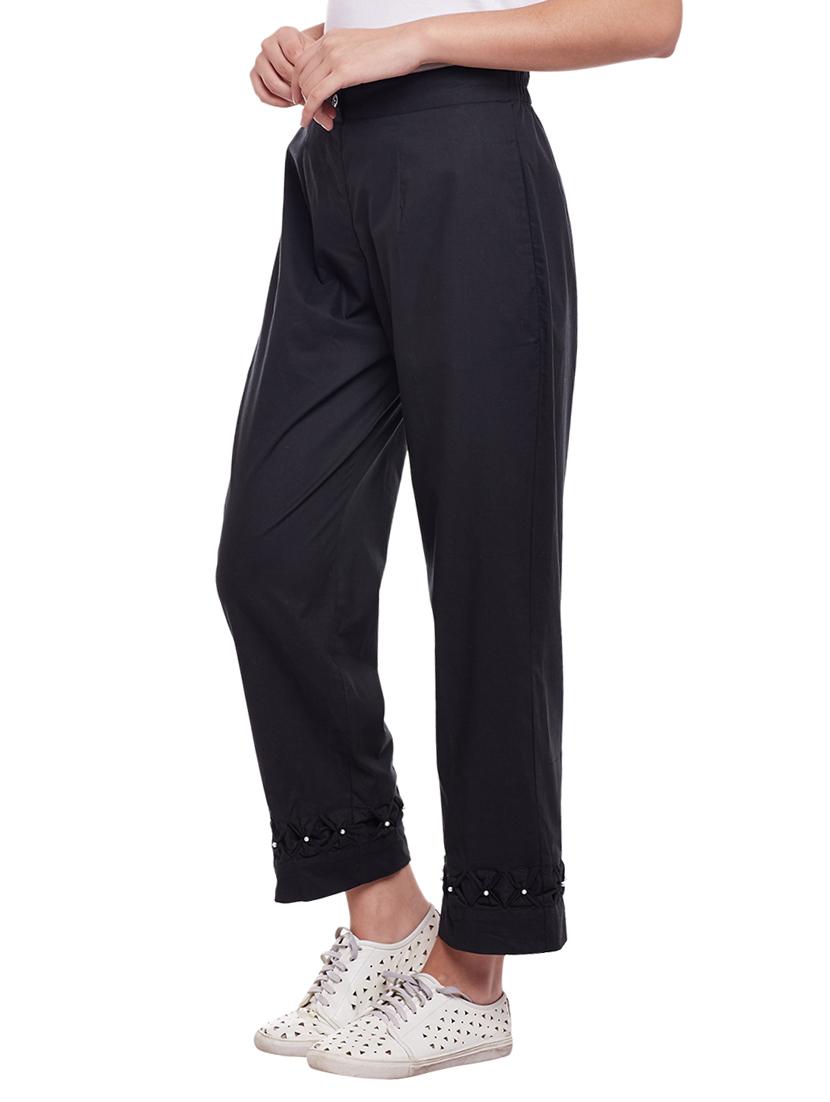 black solid cotton flat front trouser - 14970787 - Zoom Image - 2