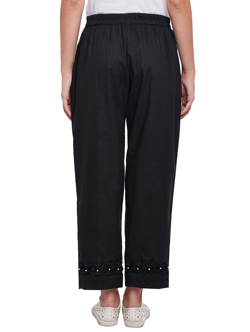 black solid cotton flat front trouser - 14970787 - Zoom Image - 3
