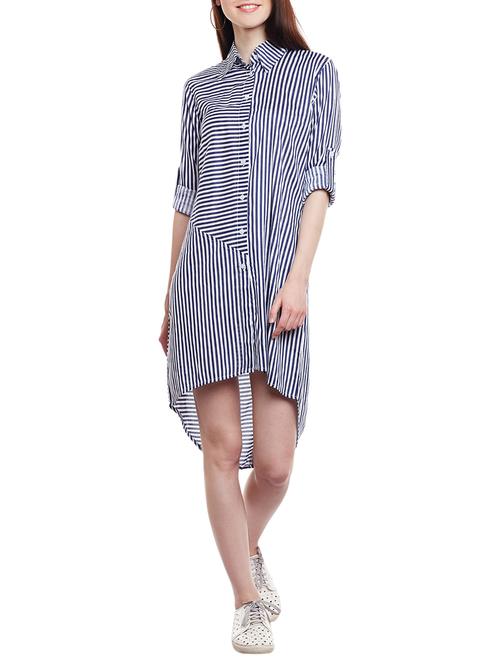 blue rayon striped shirt dress - 14970793 - Standard Image - 1