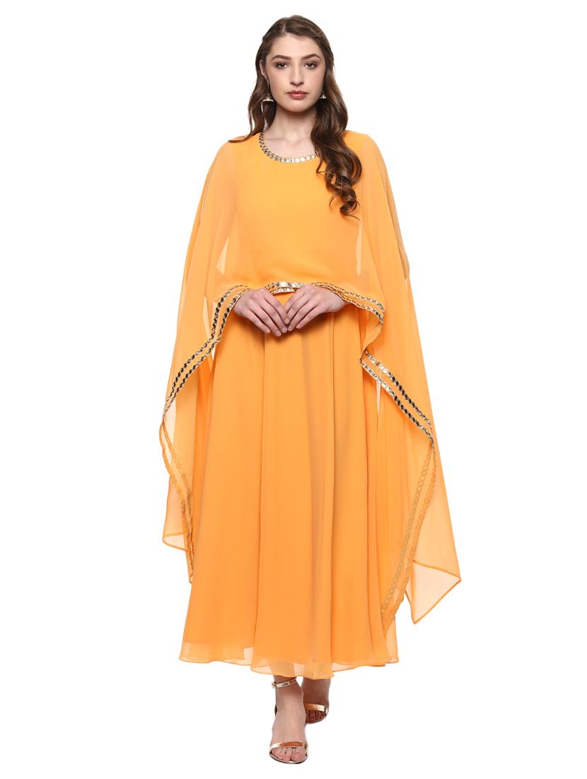 yellow georgette flared kurta - 14973660 - Zoom Image - 1
