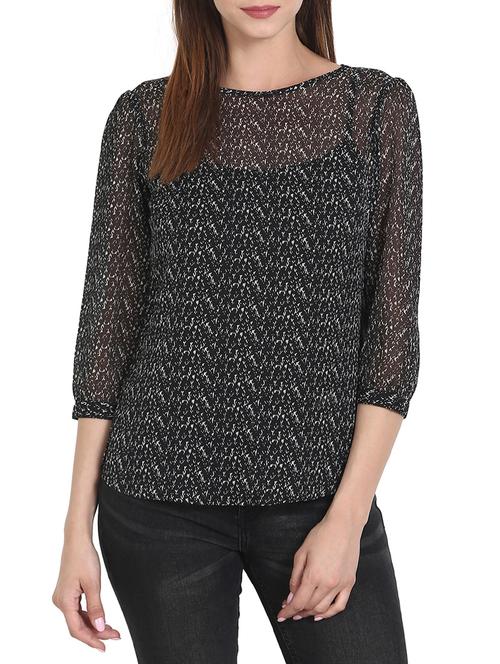black printed chiffon top - 14974004 - Standard Image - 1