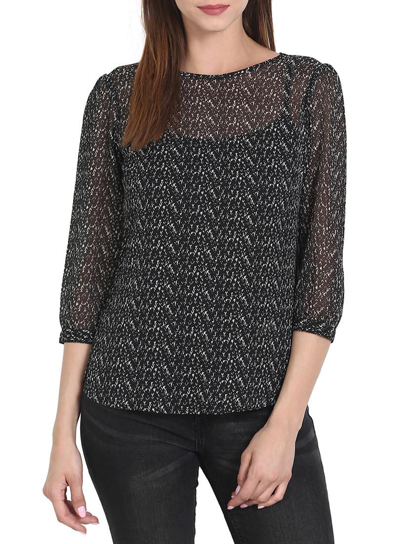 black printed chiffon top - 14974004 - Zoom Image - 1