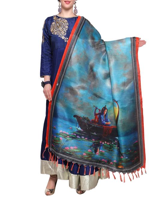 blue khadi printed dupatta - 14974256 - Very Small Image - 1