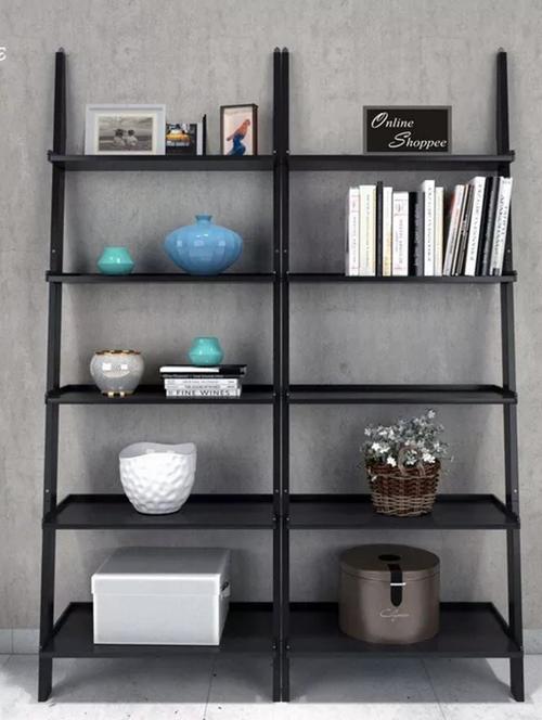 leaning bookcase ladder and room organizer engineered wood wall shelf -set of 2 - 14974313 - Standard Image - 1