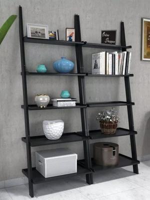 leaning bookcase ladder and room organizer engineered wood wall shelf -set of 2 - 14974313 - Standard Image - 2