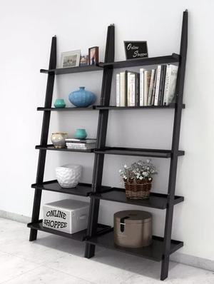 leaning bookcase ladder and room organizer engineered wood wall shelf -set of 2 - 14974313 - Standard Image - 3