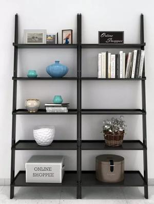 leaning bookcase ladder and room organizer engineered wood wall shelf -set of 2 - 14974313 - Standard Image - 4