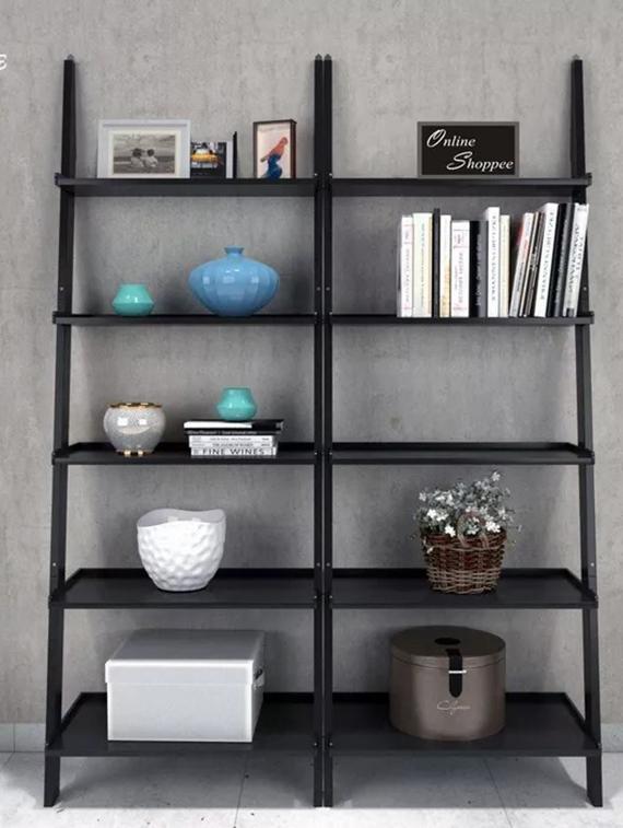 leaning bookcase ladder and room organizer engineered wood wall shelf -set of 2 - 14974313 - Zoom Image - 1