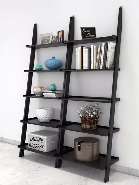 leaning bookcase ladder and room organizer engineered wood wall shelf -set of 2 - 14974313 - Zoom Image - 3