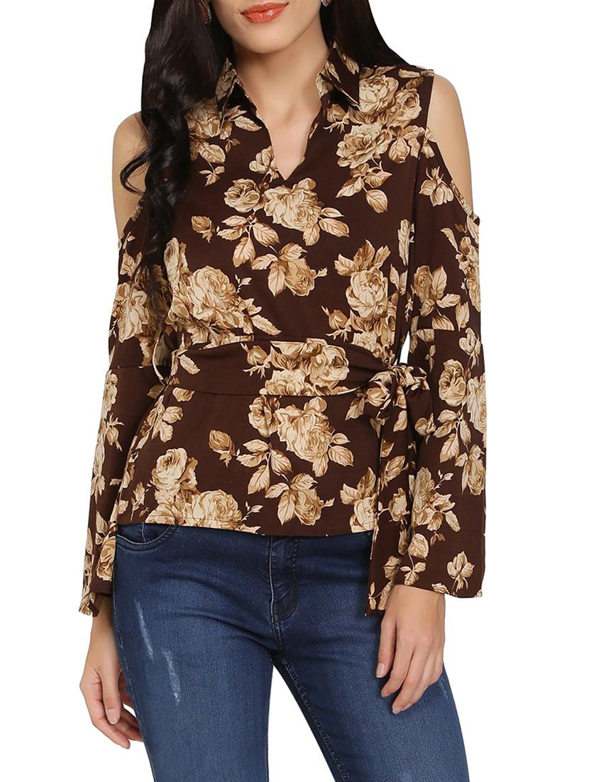 brown printed belted top - 14979276 - Zoom Image - 1
