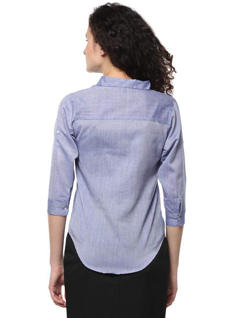 solid blue cotton shirt - 14980415 - Zoom Image - 3