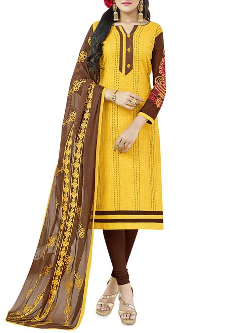 brown churidaar unstitched suit set - 14981545 - Standard Image - 1