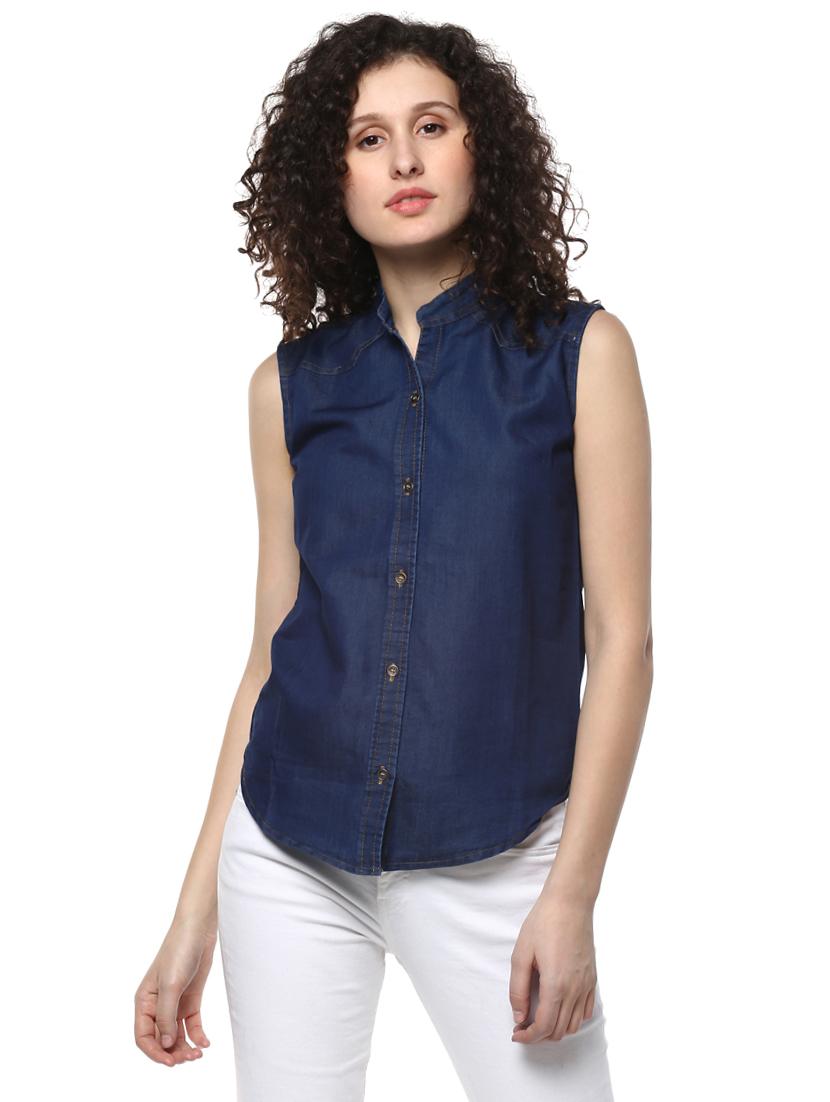 solid navy blue denim shirt - 14981570 - Zoom Image - 1